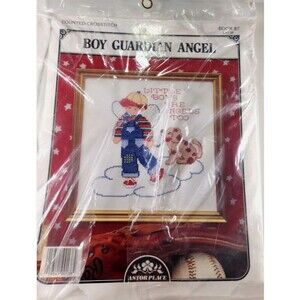 Vtg Astor Place Boy Guardian Angel Counted Cross Stitch Kit Book 87 HS138 NIP